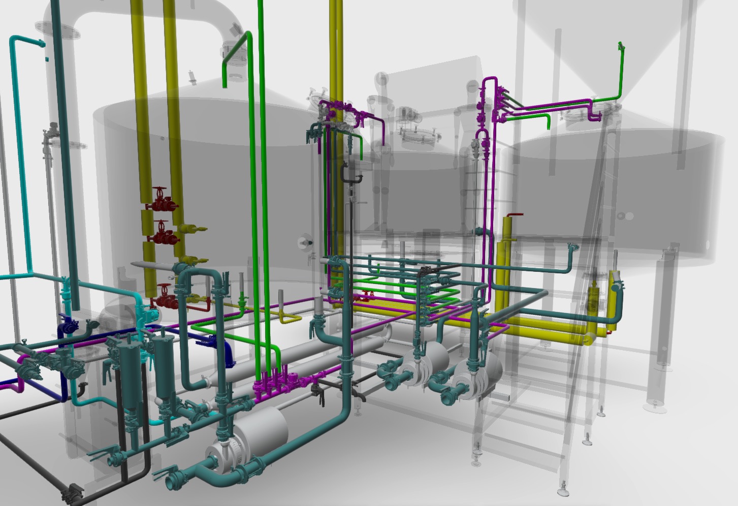 3D圖紙中啤酒廠的管道系統 管道走向